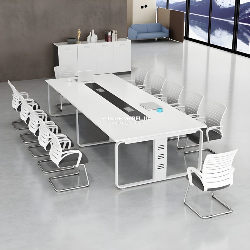Meja Meeting Putih Kaki Besi Untuk 10 Orang