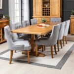 Meja Makan Jati 8 Kursi Grey Fabric Scoop