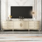 Meja TV Kayu Beige Terbaru