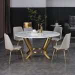 Meja Makan Stainless Marmer Bundar