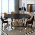 Set Meja Makan Bulat Black Marmer