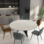 Set Meja Makan Bundar Marmer Minimalis