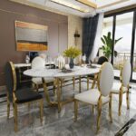 Set Meja Makan Stailess Oval With Marmer