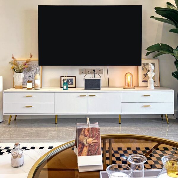 Meja TV Minimalis Modern Putih 4 Laci