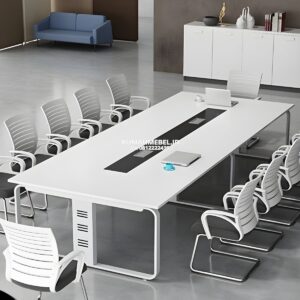 Meja Meeting Putih Kaki Besi Untuk 10 Orang