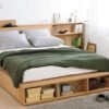 Tempat Tidur Kayu Minimalis Modern dengan Rak Penyimpanan Multifungsi