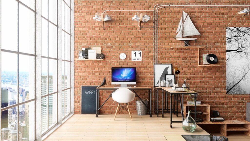 Ruang Kerja Minimalis dengan Furniture Besi untuk Desain Industrial