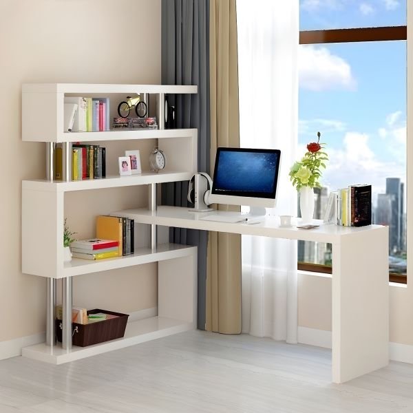 Meja Komputer Minimalis dengan Rak Terintegrasi