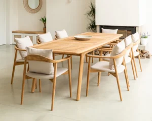 Set Meja Makan Minimalis Kayu Solid 8 Kursi – Desain Skandinavia Elegan dan Hangat