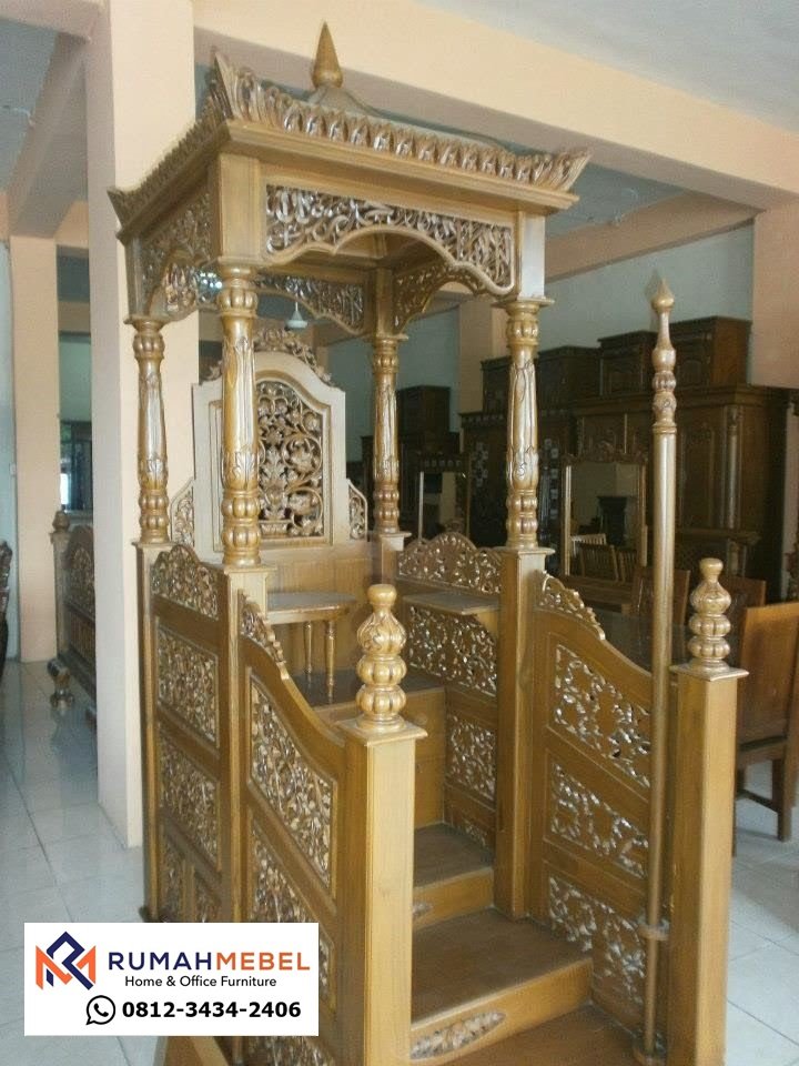 Mimbar Motif Demak Kayu Jati