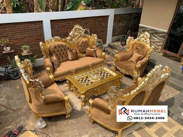 Sofa Ruang Tamu Mewah Gold Ukir Jepara
