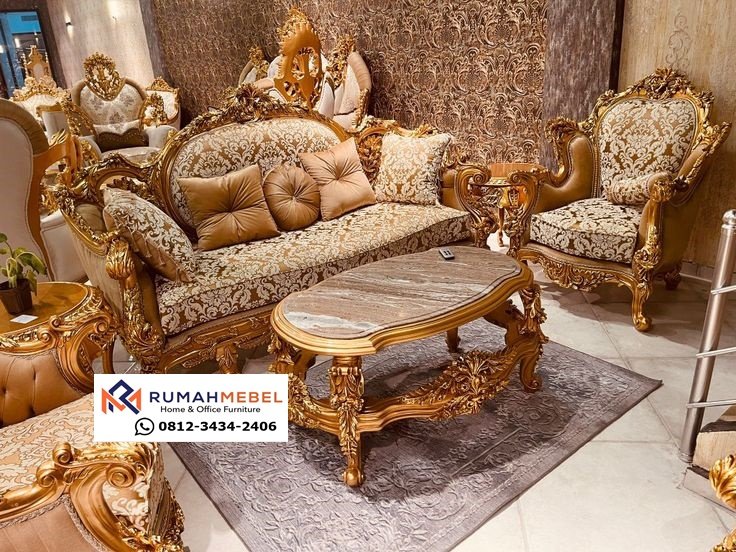 Set Sofa Mewah Ukiran Klasik Italian Gold Royal