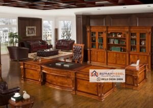 Meja Kerja Derektur L Shape Kayu Jati Klasik