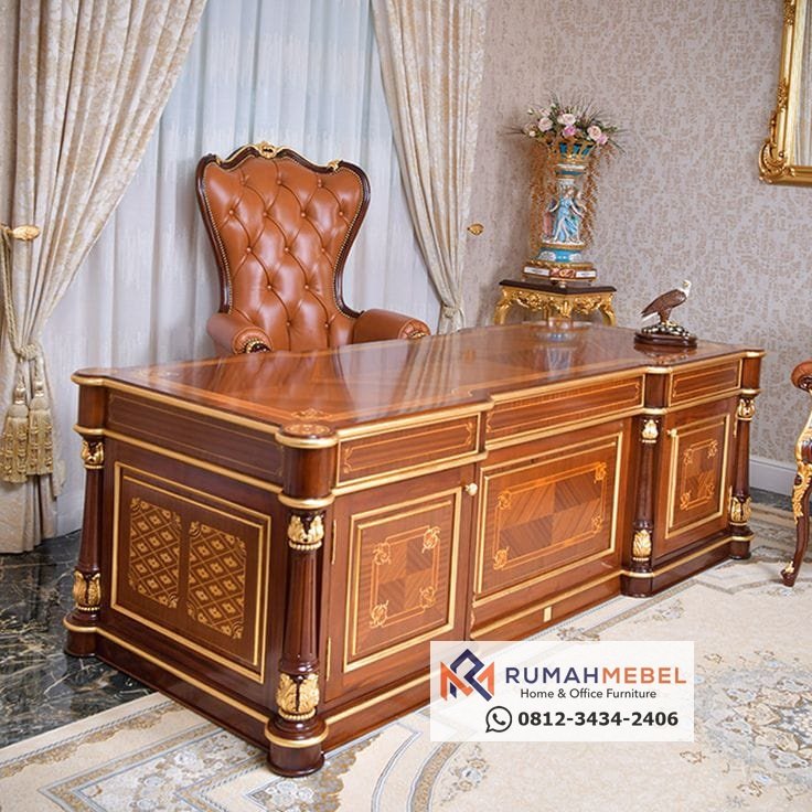 Meja Kantor Italian Style Klasik Kayu Jati
