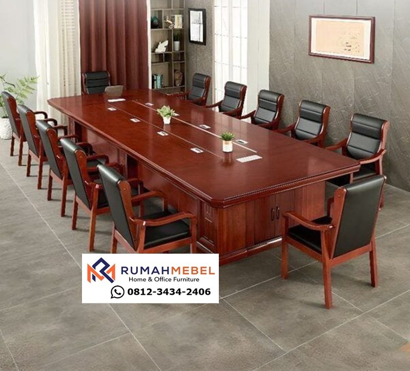 Set Meja Rapat Jati Klasik Desain Modern