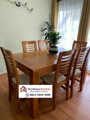 Set Meja Makan Kayu Jati Busa 6 Kursi