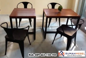Set Meja dan Kursi Café Minimalis Kayu Jati Kombinasi Besi