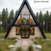 Kabin A-Frame Mewah: Elegan Batu alam, kaca penuh, dan arsitektur segitiga