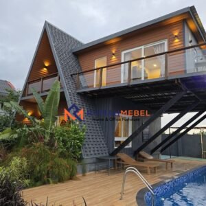 Rumah Modular Prefab Mewah A-Frame 2 Lantai dengan Teras Gantung