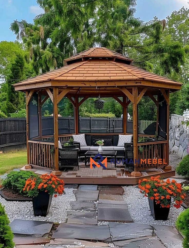 Gazebo Kayu Octagon Premium – Paviliun Taman Elegan