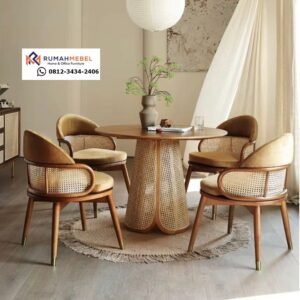 Set Meja Makan Bundar Rotan Unik - Statement Furniture dengan Sentuhan Japan Eksklusif