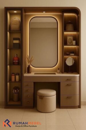 Meja Rias Minimalis Cermin Oval LED untuk Kamar Tidur Kekinian