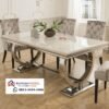 Meja Makan Mewah Kaki Stainless & Top Marmer – Desain Modern Elegan