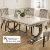 Set Meja Makan Marmer Minimalis Kaki Stainless Steel Chrome
