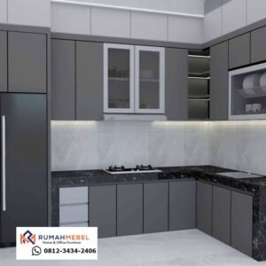 Kitchen Set minimalis Bentuk L Warna Abu-abu elegan