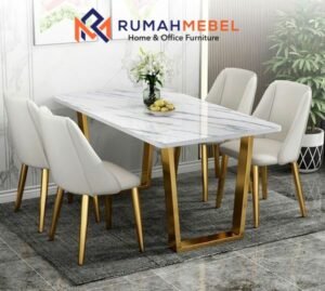 Set Meja Makan Mewah Marmer Modern 6 Kursi - Set Ruang Makan Premium