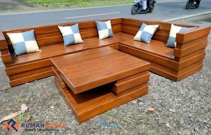 Set Kursi Tamu Sudut Box Jati Minimalis: Desain Kotak Solid dan Tahan Lama