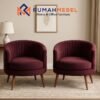 Single Sofa Maroon Klasik - Desain Barrel Minimalis