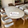 Set Meja Makan Oval Marmer Premium 6 Kursi Kayu Jati Modern - Desain Mewah Kontemporer