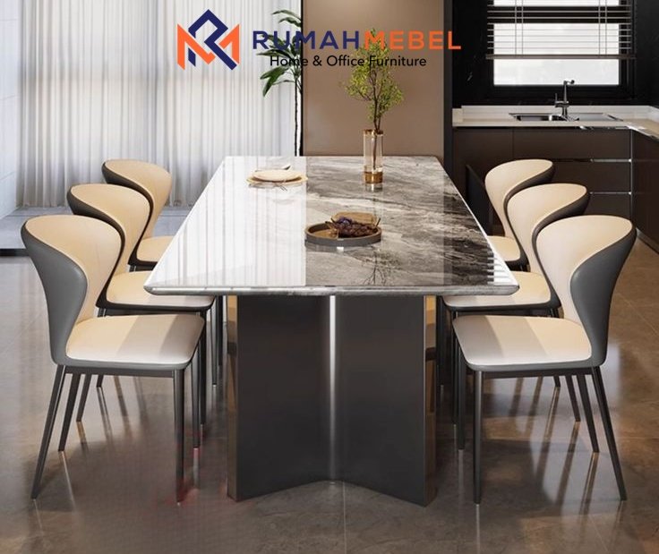 Set Meja Makan Marmer Mewah Minimalis 6 Kursi – Desain Modern Elegan
