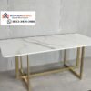 Meja Makan Marmer Putih Calacatta Kaki Besi Emas Modern Minimalis