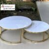 Set Meja Tamu Marmer Stainless Gold – Desain Modern Mewah Elegan untuk Ruang Tamu