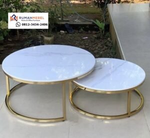 Set Meja Tamu Marmer Stainless Gold – Desain Modern Mewah Elegan untuk Ruang Tamu