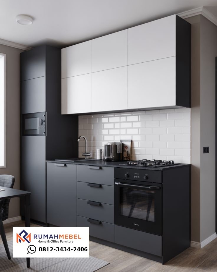 Kitchen Set Minimalis Modern Two-Tone - Kombinasi Hitam Doff dan Putih Glossy