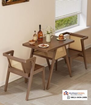 Set Meja Minimalis 2 Orang dengan Rak Penyimpanan - Space-Saving dan Fungsional