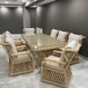 Set Dining Rotan Elegance - Set Meja Makan Rotan Klasik dengan Kaca & Bantalan Tebal