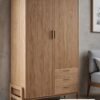 Lemari Pakaian Minimalis Modern 2 Pintu dan 3 Laci Kayu Solid – Penyimpanan Kontemporer Estetik