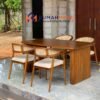 Set Meja Makan Jati Minimalis Salur 4 Kursi Kombinasi Rotan Alami
