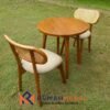 Set Meja Teras Cafe Minimalis Bundar Jati 2 Kursi Rotan Alami | Japandi Dining Set