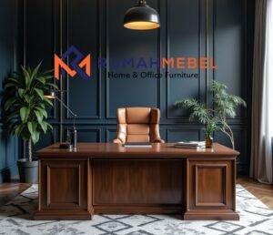 Meja Direktur Executive Klasik Modern Kayu Solid – Desain Maskulin Mewah