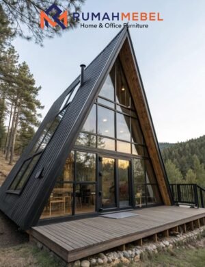 Rumah Segitiga Modern: Villa Kayu Ikonik dengan Jendela Panorama