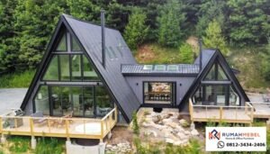 Rumah Kabin A-Frame Ganda: Desain Arsitektur Dramatis di Alam Bebas