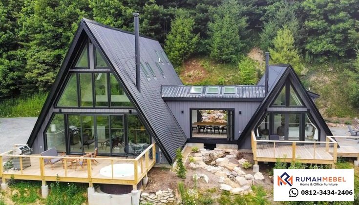 Rumah Kabin A-Frame Ganda: Desain Arsitektur Dramatis di Alam Bebas
