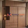 Lemari Pakaian Kombinasi Multifungsi Modern Kayu Walnut Pintu Sliding
