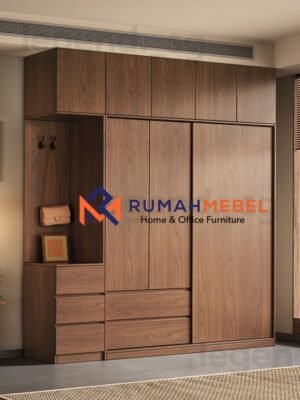 Lemari Pakaian Kombinasi Multifungsi Modern Kayu Walnut Pintu Sliding