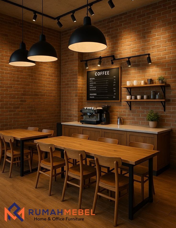 Set Meja Kursi Café Minimalis Industrial Kayu Solid & Rangka Besi